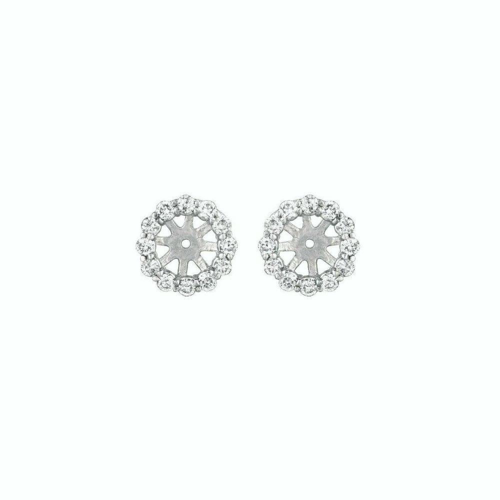 0.58 Ct 2 pointers Natural Diamond Jacket Earrings 14K White Gold center 7 MM